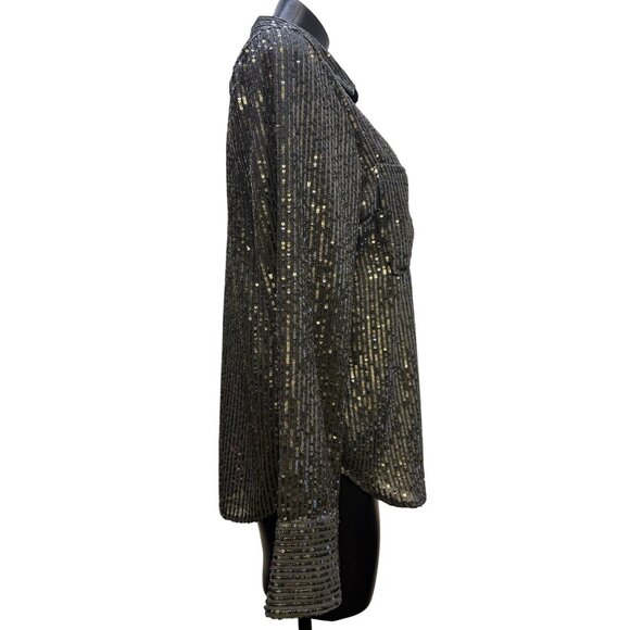 NWT Anthropologie Gray Sequin Blouse M - Picture 3 of 6